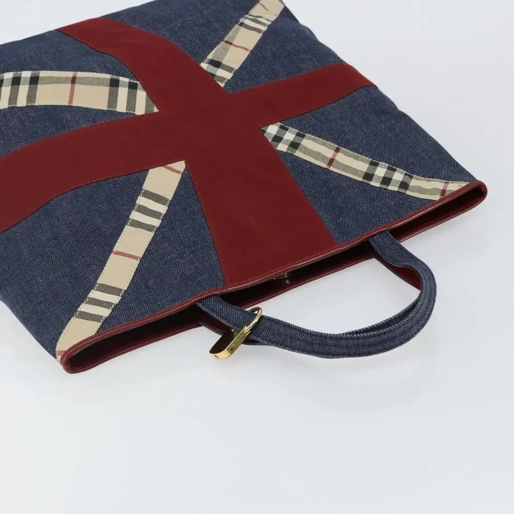 Burberry Denim Satchel with Red Cross and Beige Check Trim